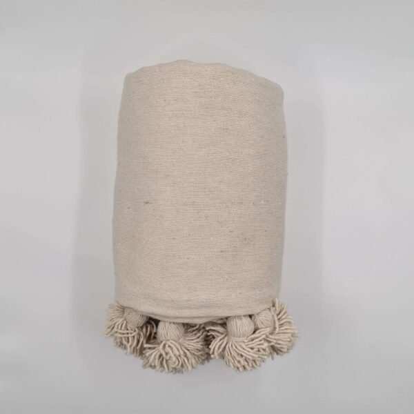 Couverture Beige Clair Avec Pompom – Image 5