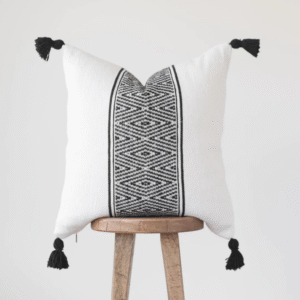 Housse De Coussin Blanc Et Noir Brodé
