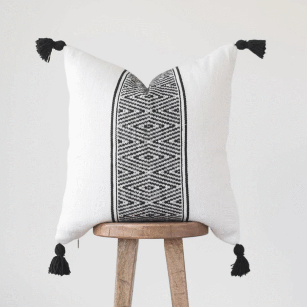 Housse De Coussin Blanc Et Noir Brodé