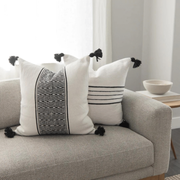 Housse De Coussin Blanc Et Noir Rayer – Image 4