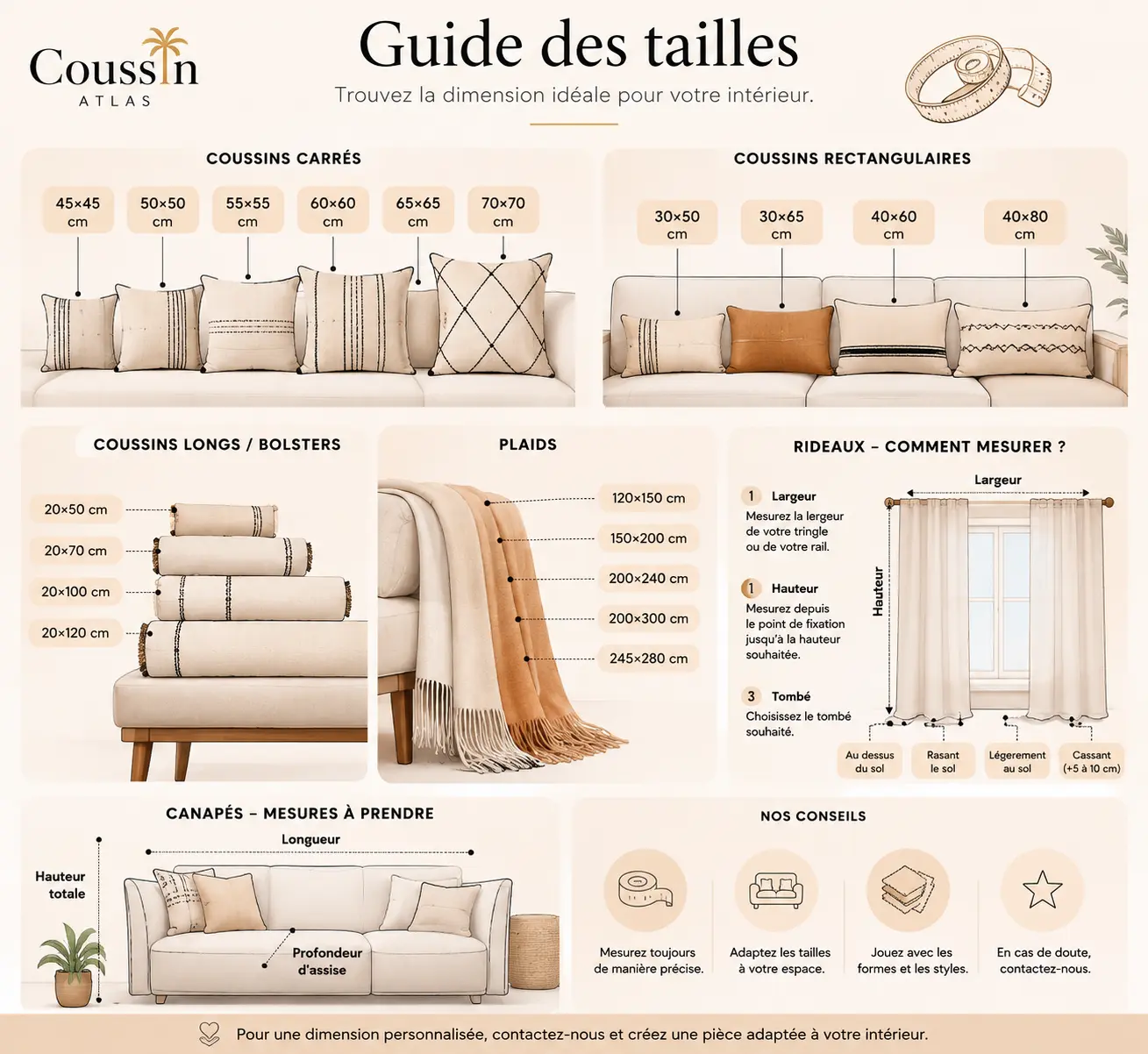 Guide des tailles Coussin Atlas