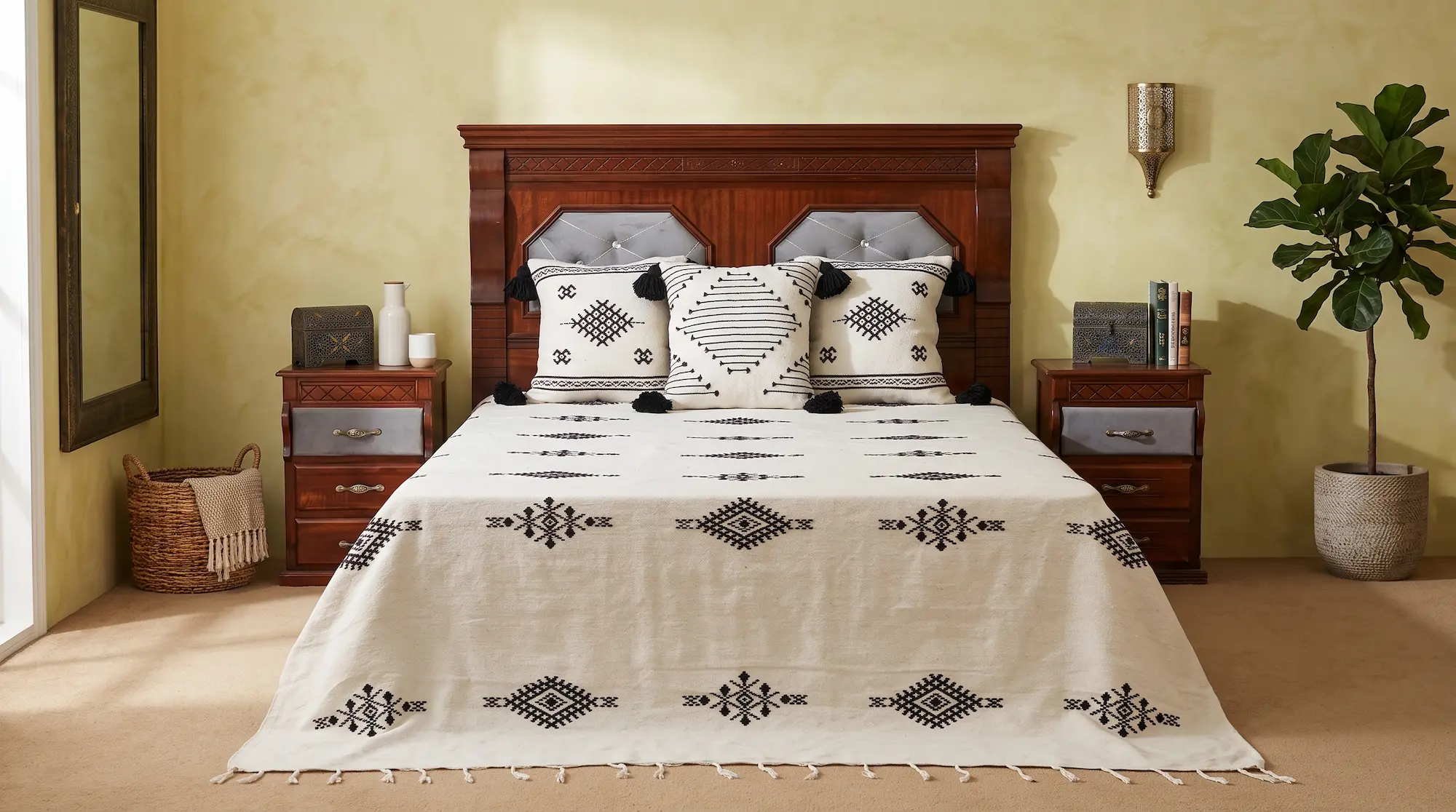 Ensemble de coussins et plaid marocains brodés Coussin Atlas