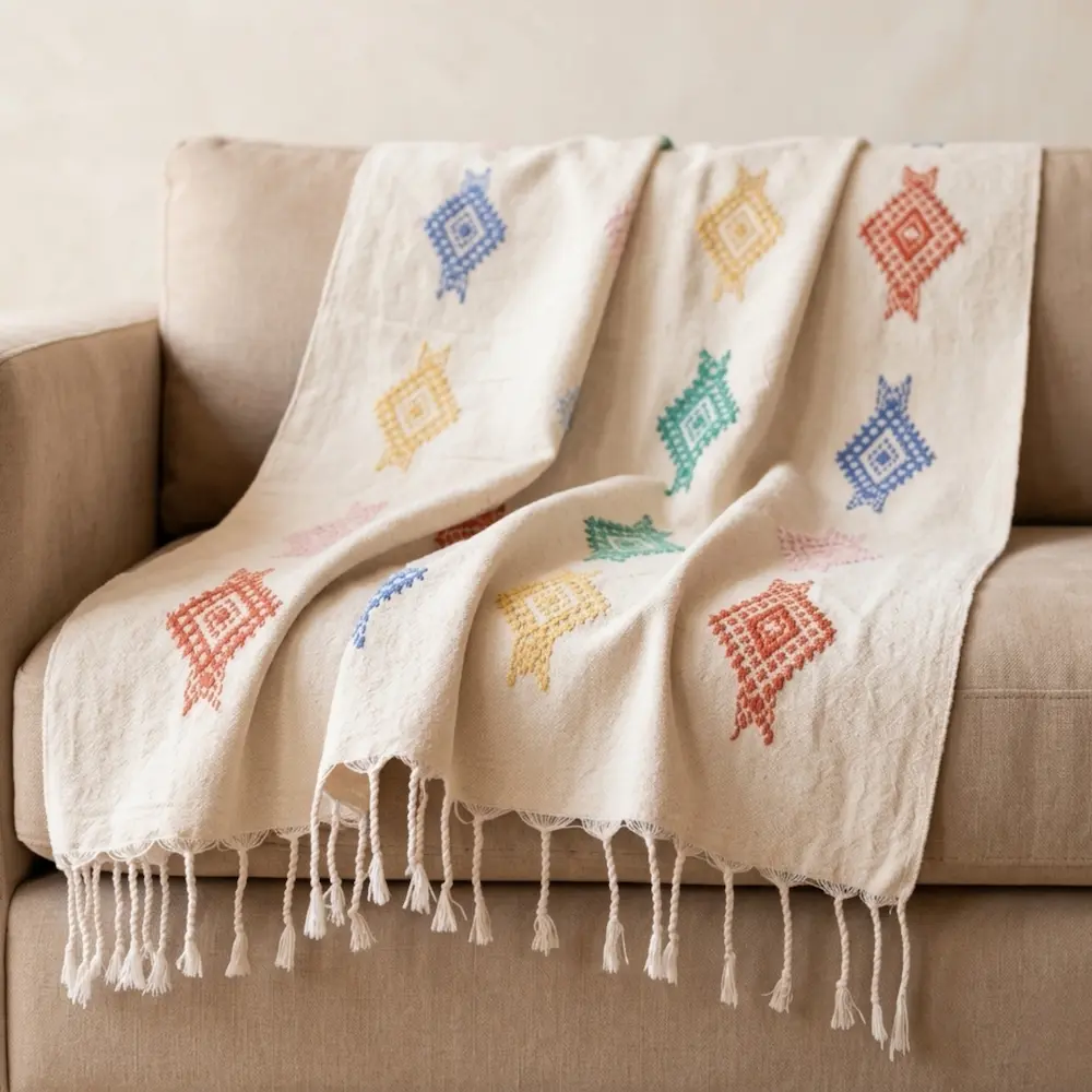 Plaid marocain brodé en coton Coussin Atlas
